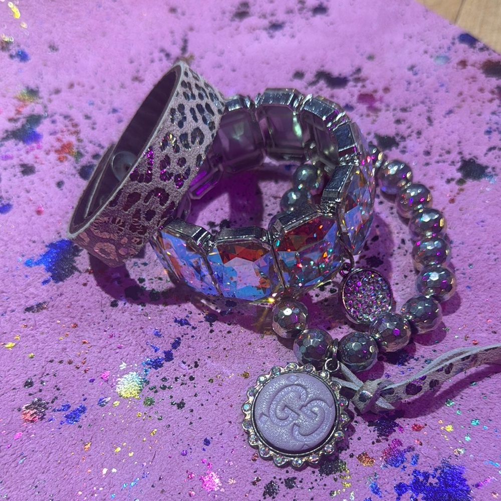 Upcycled Silver and Purple Bracelet Stack by Sandra Ling